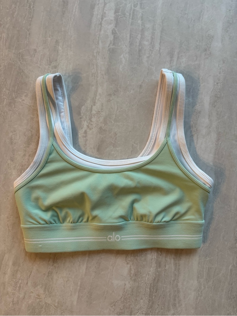 ALO Yoga Mint Green and White Crop Sports Bralette